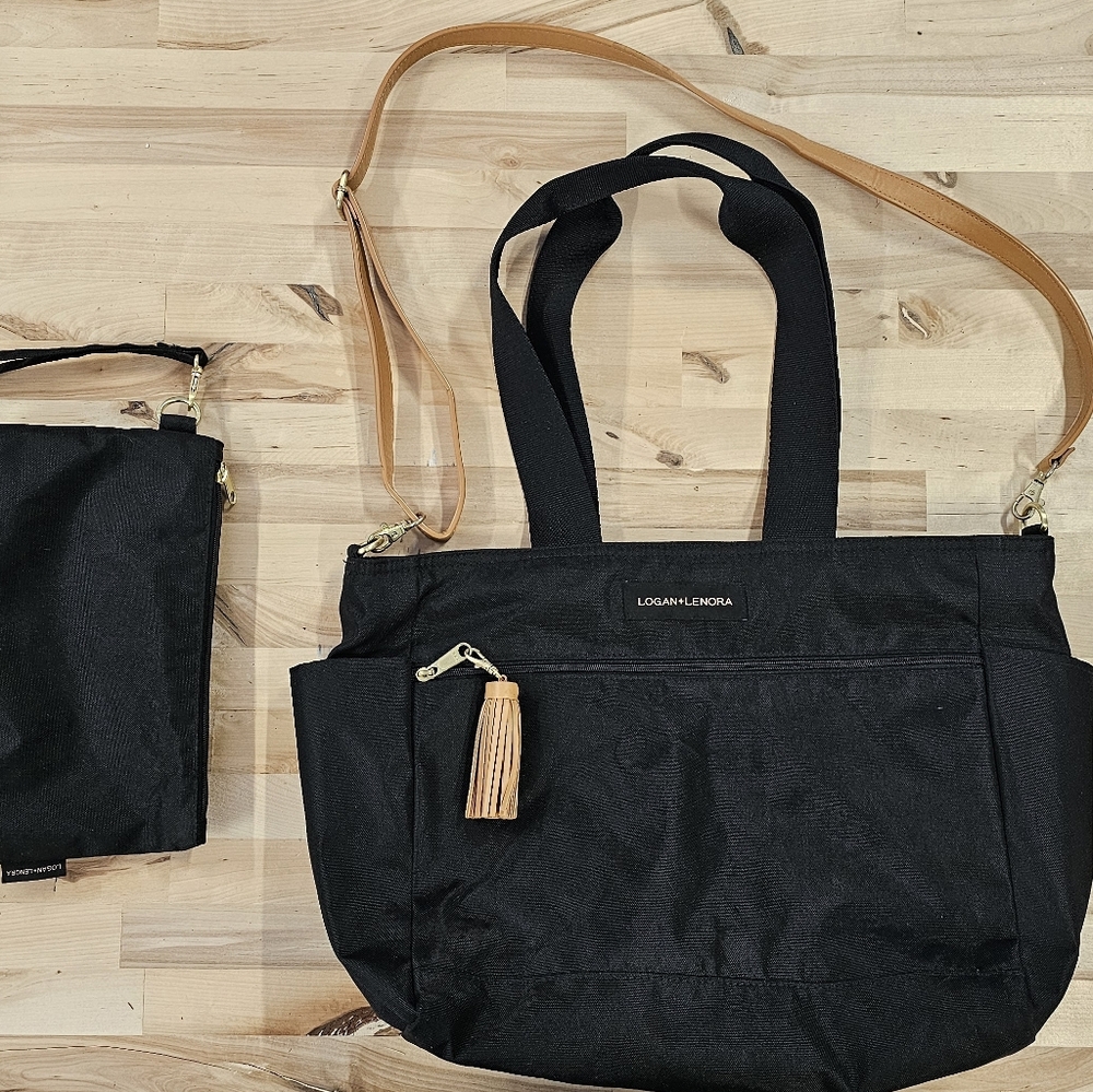 LOGAN & LENORA Canvas Tote & Wristlet (Black/Tan)